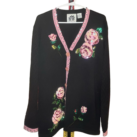 Storybook Knits Sweaters - VTG Storybook Knits Sequin Rose Sweater